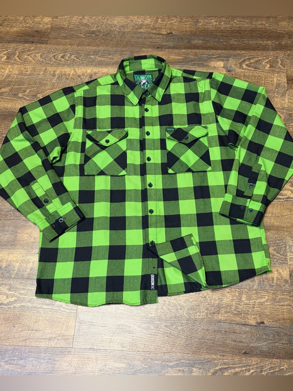 Dixxon Gang Green Flannel Men's 2X Green/Black Plaid Button-Up Pockets